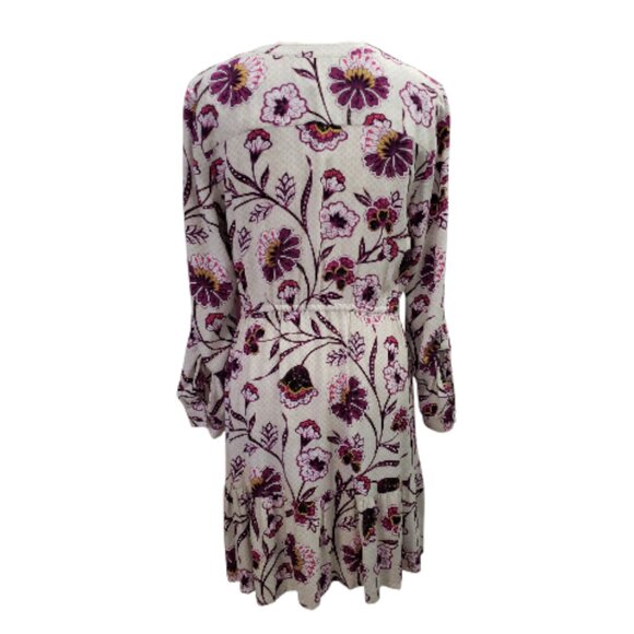 NWT LOFT Womens Long Sleeve Purple & Cream Knee Length Dress Medium - Picture 5 of 10